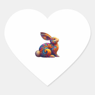 Funny Colourful Bunny Rabbit Fractal Cosmic Swirl Heart Sticker