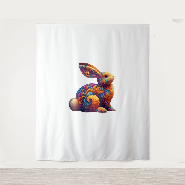Funny Colourful Bunny Rabbit Fractal Cosmic Swirl  Tapestry (Front)