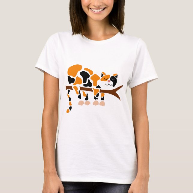 Funny Colourful Calico Cat Art T-Shirt (Front)
