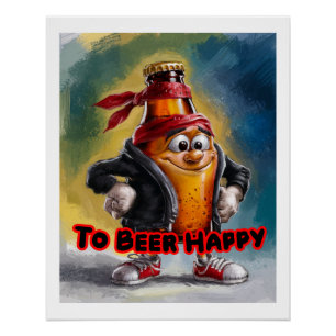 Funny, Colourful Can of Beer very Happy on a Poster