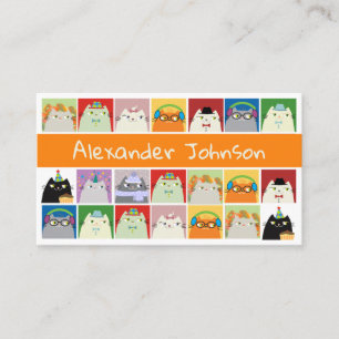 Funny Colourful Cartoon Cats Collage Business Card