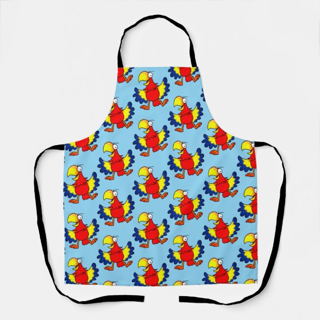 Funny Colourful Cartoon Parrot Bird Apron (Front)