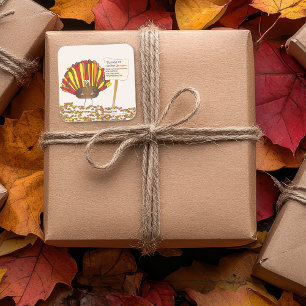 Funny, Colourful Cartoon Thanksgiving Turkey Square Sticker
