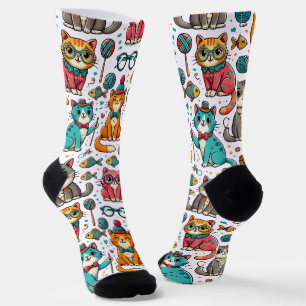 Funny Colourful Cats Pattern Socks Cat Lover Gift