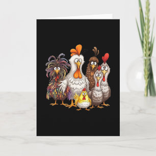 Funny Colourful Chicken Family Thanksgiving Cartoo Card
