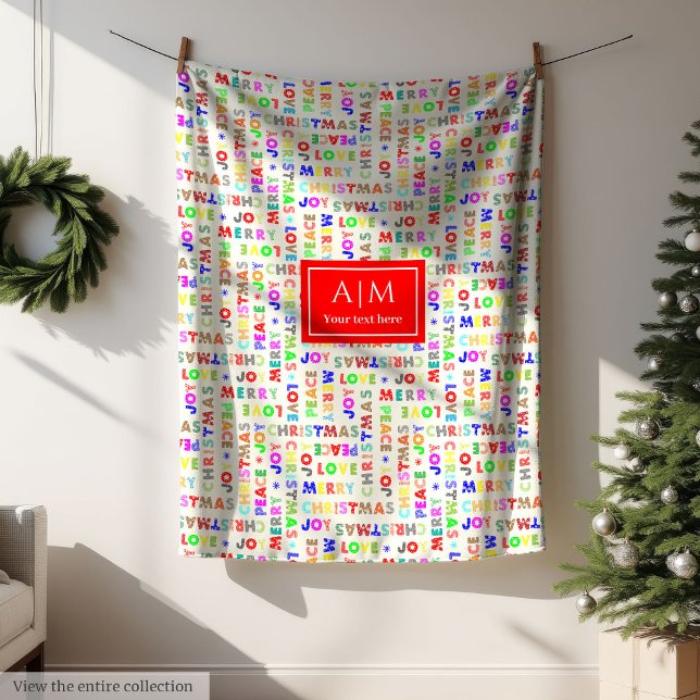 Funny colourful Christmas lettering holiday blanke Fleece Blanket (Funny colorful Christmas lettering holiday blanket)