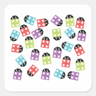 Funny colourful cute bricks square sticker