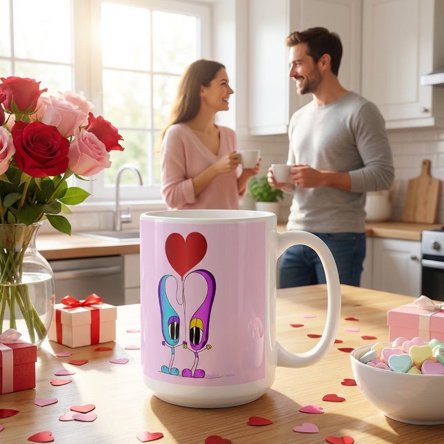 Funny, Colourful, Cute, Cartoon Valentine Heart Coffee Mug (Hey! Take a look at this most awesome cartoon mug! Perfect for Valentine's Day!)