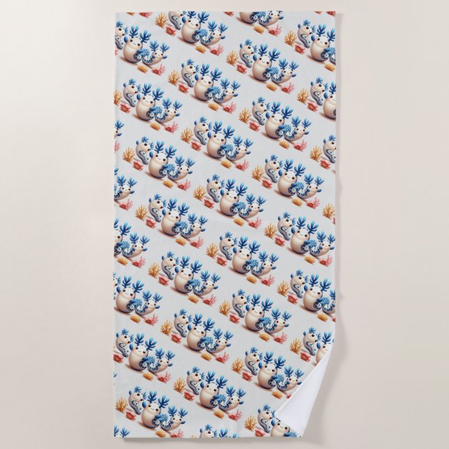 Funny Colourful Dancing Nudibranchs and Corals Beach Towel (Front)
