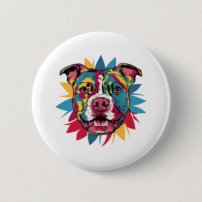funny colourful dog pitbull 6 cm round badge (Front)