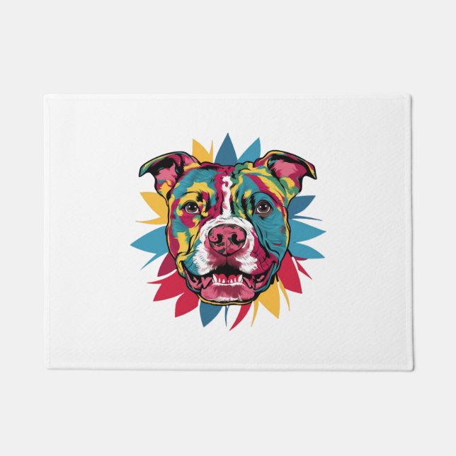 funny colourful dog pitbull doormat (Front)
