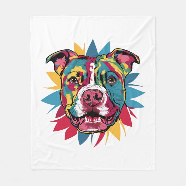 funny colourful dog pitbull fleece blanket (Front)