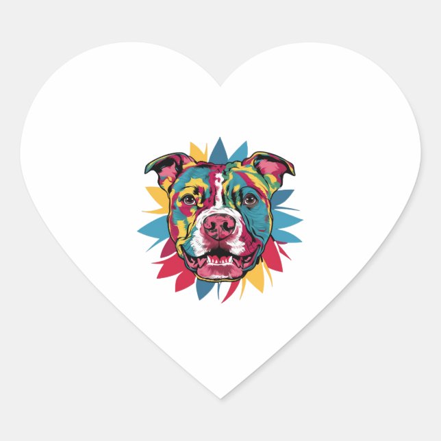 funny colourful dog pitbull heart sticker (Front)