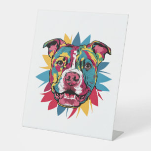 funny colourful dog pitbull pedestal sign