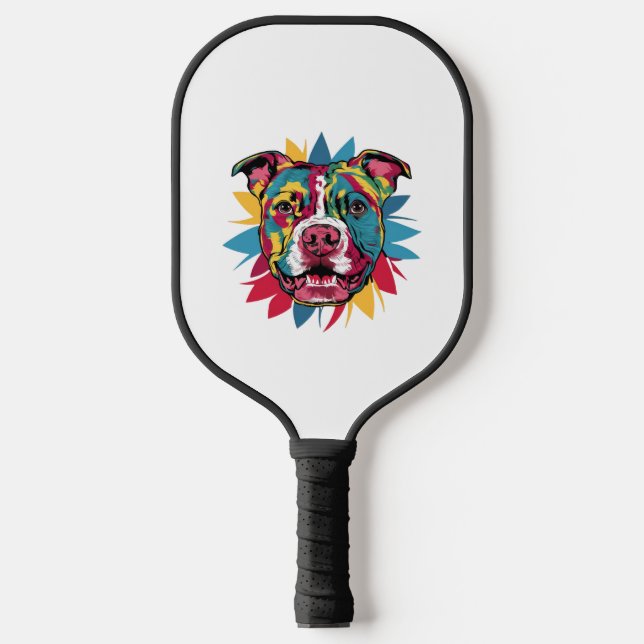 funny colourful dog pitbull pickleball paddle (Front)