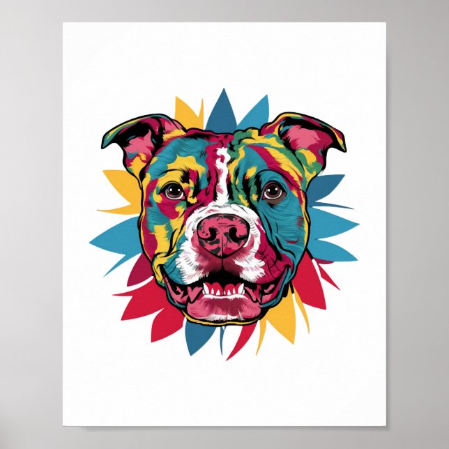 funny colourful dog pitbull poster (Front)