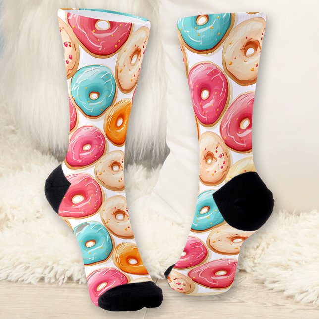 Funny Colourful Doughnut Pattern Name Monogram Soc Socks (Funny Colorful Donut Pattern Name Monogram Socks)