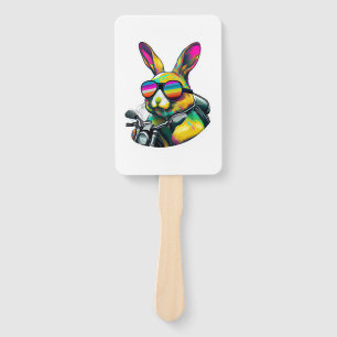 Funny Colourful Easter Bunny Graphic Design Hand Fan