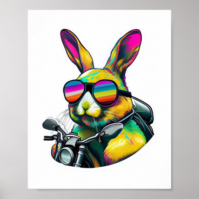 Funny Colourful Easter Bunny Graphic Design Poster (Front)