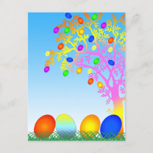 Funny Colourful Eggs with Grass Happy Easter Holiday Postcard