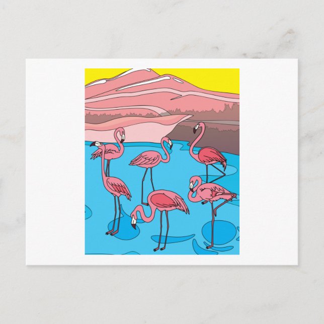 Funny Colourful Flamingos Free Nature Postcard (Front)