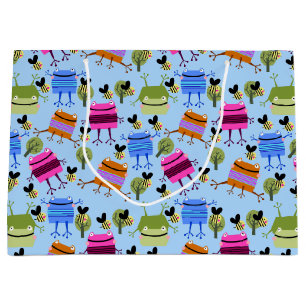Funny Colourful Frogs and Bumblebees Large Gift Bag