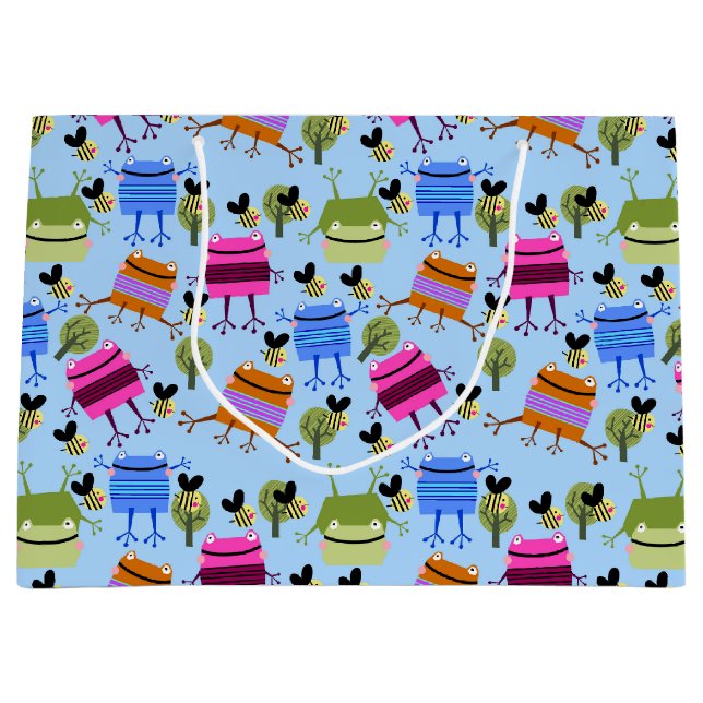 Funny Colourful Frogs and Bumblebees Large Gift Bag (Front)