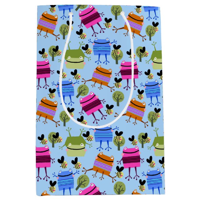 Funny Colourful Frogs and Bumblebees Medium Gift Bag (Front)