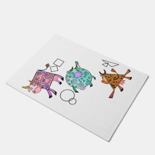 Funny Colourful Geometric Cute Cows Cartoon Drawin Doormat