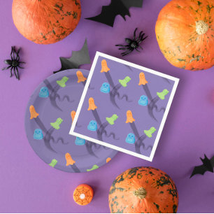 Funny colourful ghosts in lilac, Halloween party Napkin