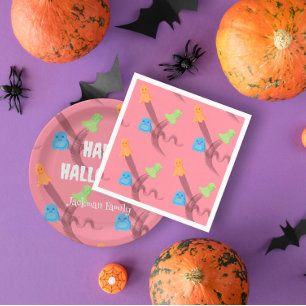 Funny colourful ghosts in pink, Halloween party Napkin