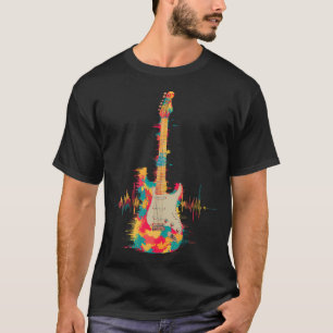 Funny Colourful Guitar Heartbeat Tie Dye Music T-Shirt
