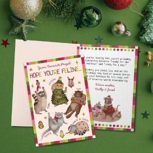Funny Colourful Hope You're Feline Cat Christmas Holiday Card