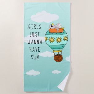 Funny Colourful Kawaii Bird Hot Air Balloon Summer Beach Towel