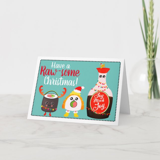 Funny Colourful Kawaii Sushi Raw-some Christmas Holiday Card (Front)