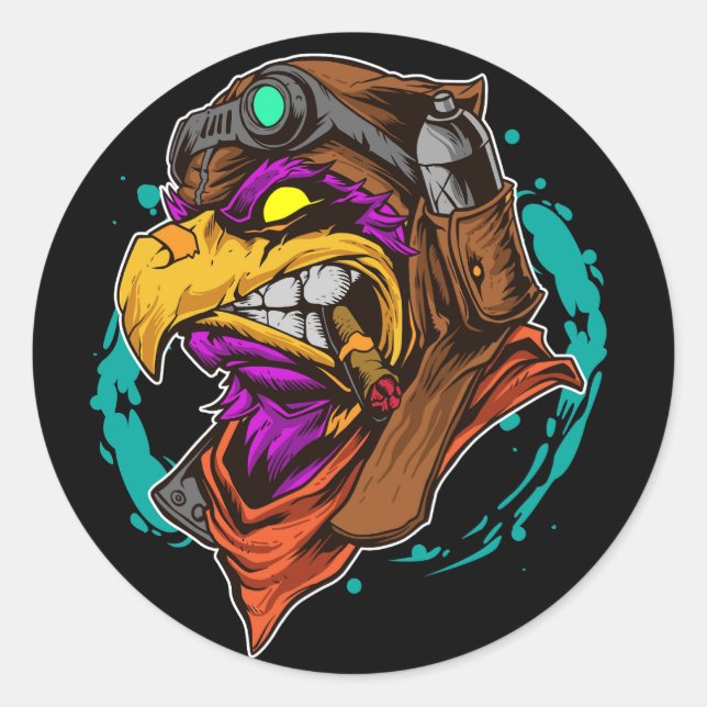 funny colourful lizard with sunglasses, graffiti a classic round sticker (Front)