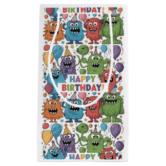 Funny Colourful Monsters with Balloons Birthday  Small Gift Bag