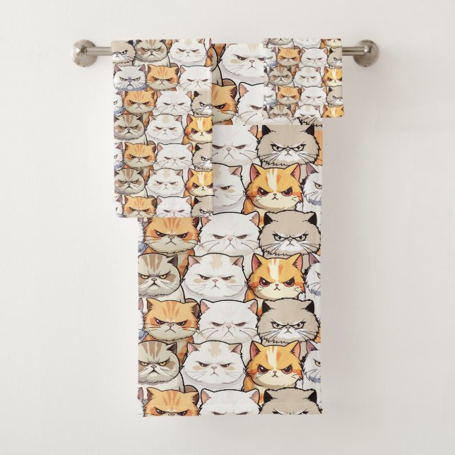 Funny Colourful Moody Cats Kitten pet Pattern Bath Towel Set (Insitu)