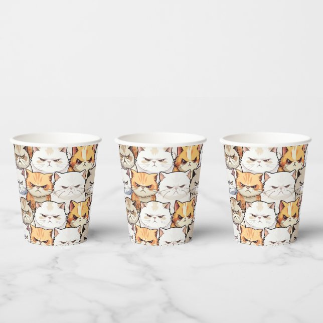 Funny Colourful Moody Cats Kitten pet Pattern Paper Cups (Multi)