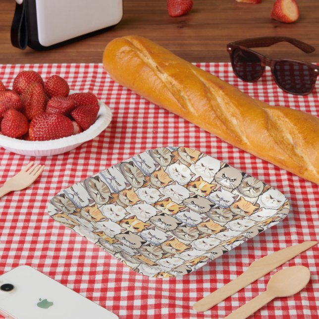 Funny Colourful Moody Cats Kitten pet Pattern Paper Plate (Picnic)