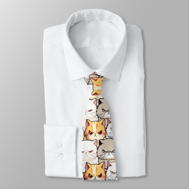 Funny Colourful Moody Cats Kitten pet Pattern Tie (Tied)