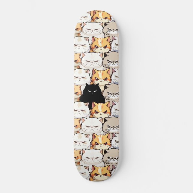 Funny Colourful Moody Meow Cats Kitten pet Pattern Skateboard (Front)
