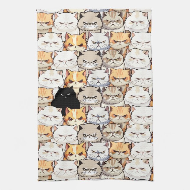 Funny Colourful Moody Meow Cats Kitten pet Pattern Tea Towel (Vertical)