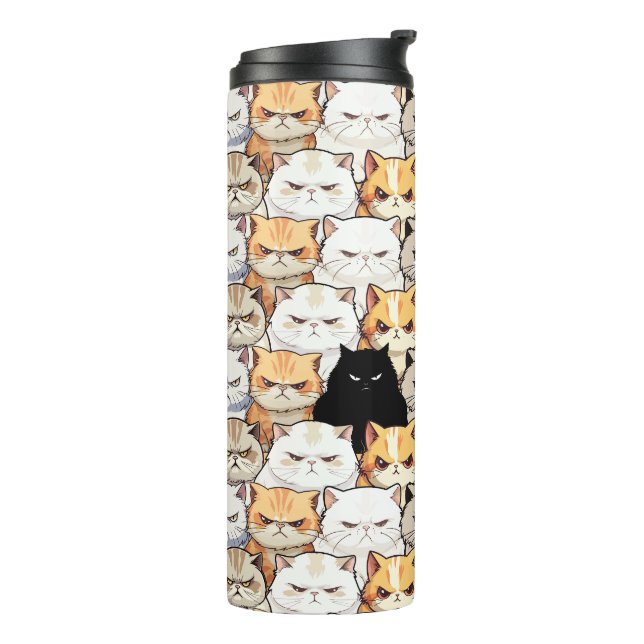 Funny Colourful Moody Meow Cats Kitten pet Pattern Thermal Tumbler (Rotated Left)