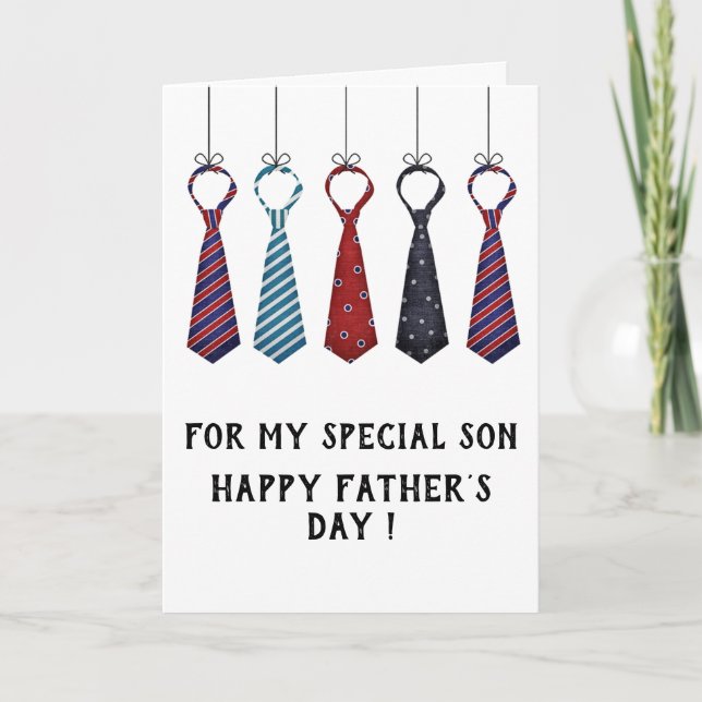 Funny Colourful Neck Tie Happy Fathers Day For Son Holiday Card (Front)