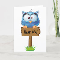 Funny Colourful Owl Thank You Card