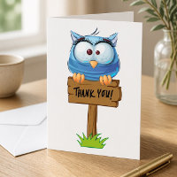Funny Colourful Owl Thank You Card