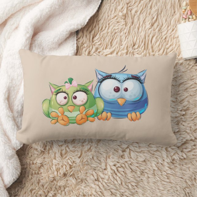 Funny Colourful Owls Lumbar Pillow (Blanket)