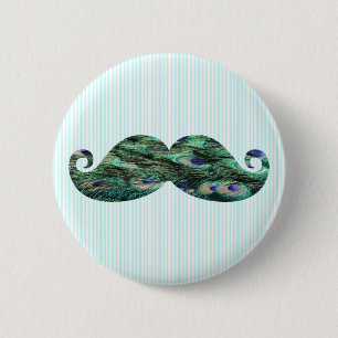 Funny  Colourful Peacock Feathers Moustache 6 Cm Round Badge