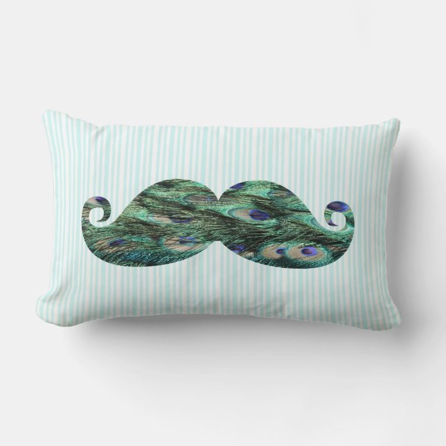 Funny  Colourful Peacock Feathers Moustache Lumbar Cushion (Front)